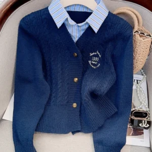 Cable Shirt Collar Cardigan