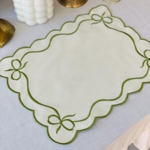 Scalloped Green Ribbon Placemats