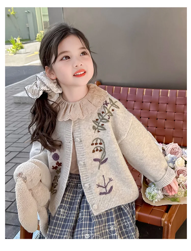 Girls Sweater 2025 Autumn New Children's Clothing Korean Style Girl Baby Retro Embroidery Knitted Cardigan Casual Simple Daily - AliExpress 1501 - Image 6