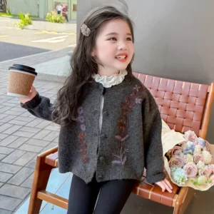 Girls Sweater 2025 Autumn New Children's Clothing Korean Style Girl Baby Retro Embroidery Knitted Cardigan Casual Simple Daily - AliExpress 1501